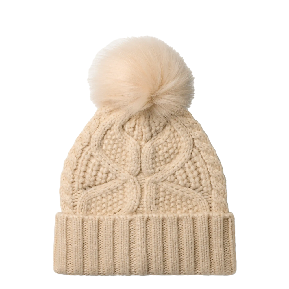 WOMEN'S CABLE BEANIE WITH POM CREAM
