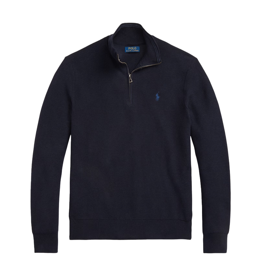 MESH-KNIT COTTON QUARTER-ZIP SWEATER NAVY