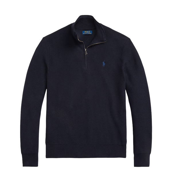 MESH-KNIT COTTON QUARTER-ZIP SWEATER NAVY