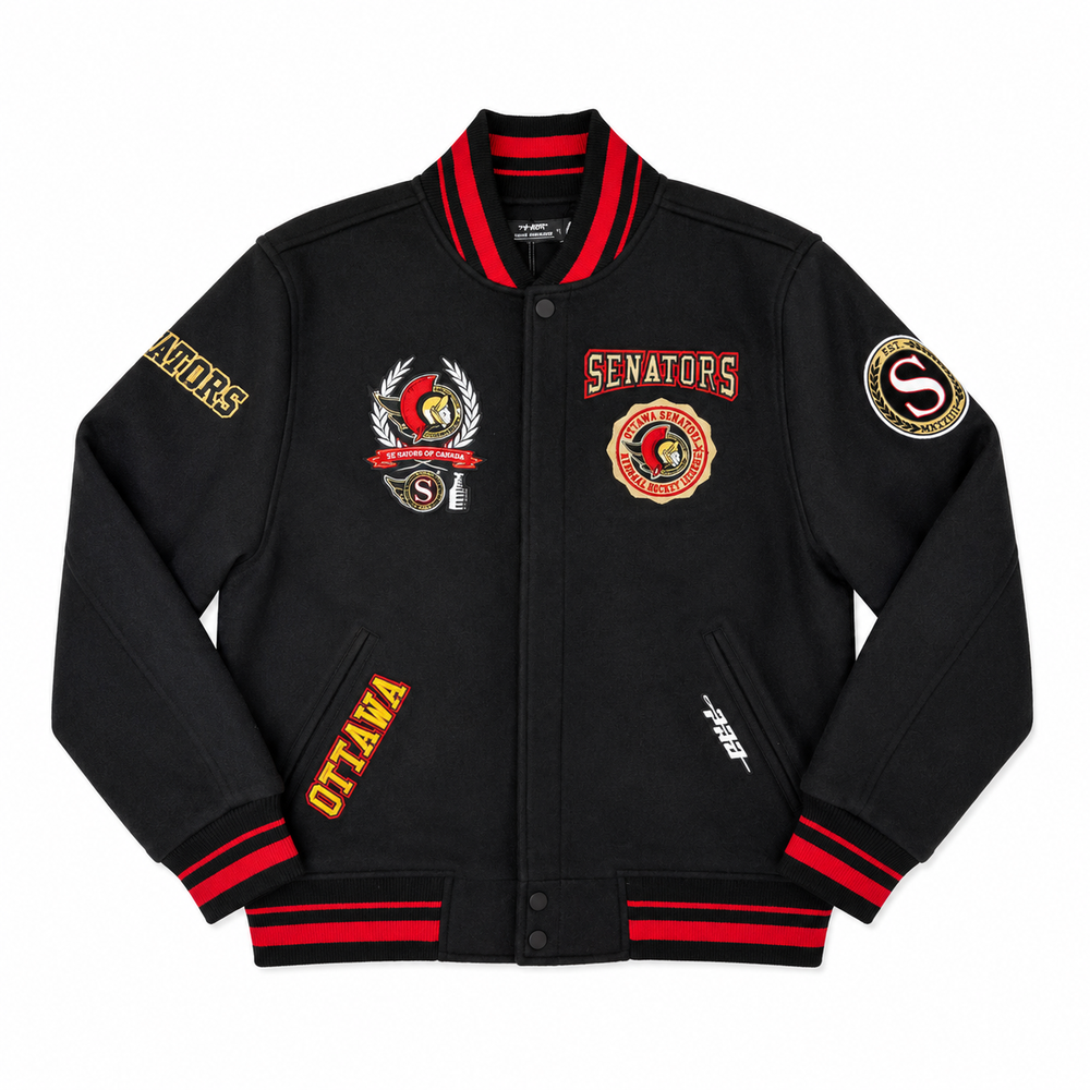 OTTAWA SENATORS "3X STANLEY CUP CHAMPIONS) VARSITY JACKET BLACK / RED