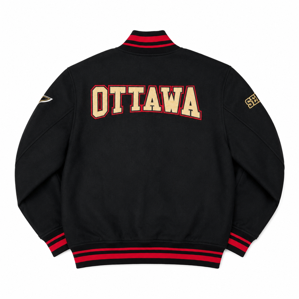 OTTAWA SENATORS "3X STANLEY CUP CHAMPIONS) VARSITY JACKET BLACK / RED
