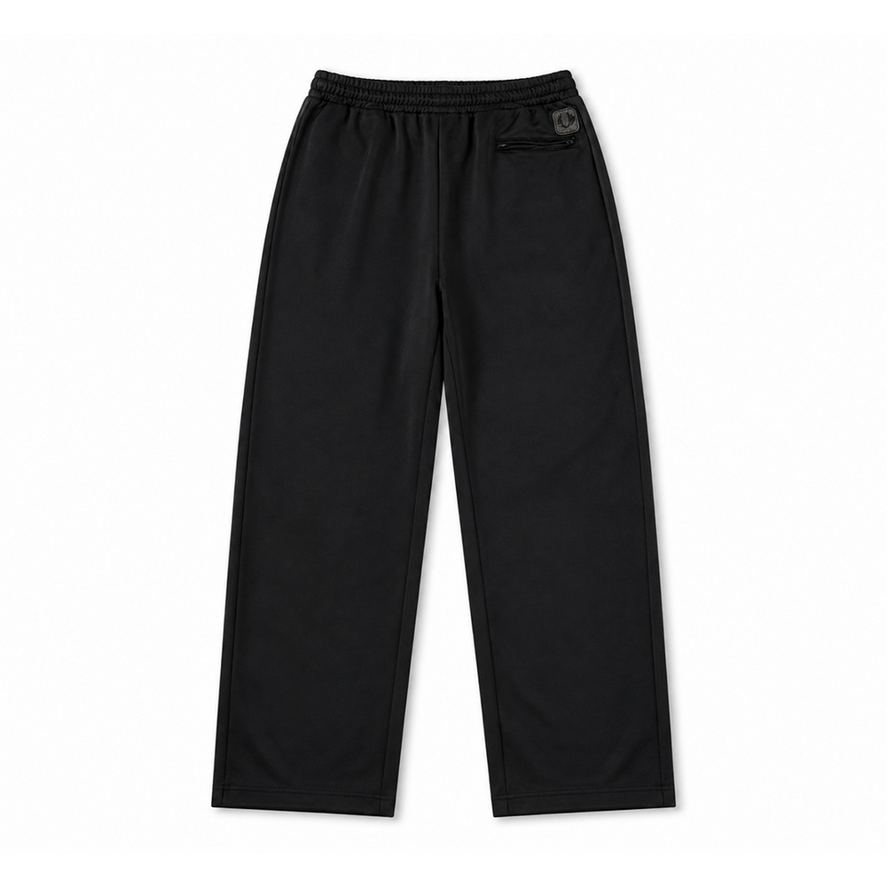 LEATHER PATCH TRACK PANTS BLACK