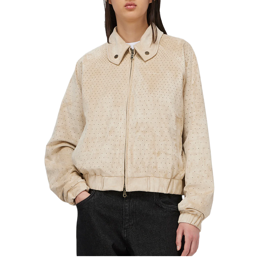 PERFORATED FAUX SUEDE JACKET TAN
