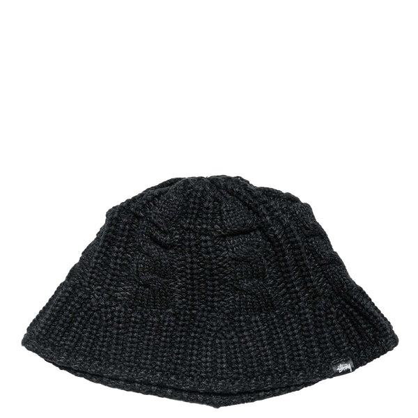 CABLE KNIT BUCKET HAT BLACK