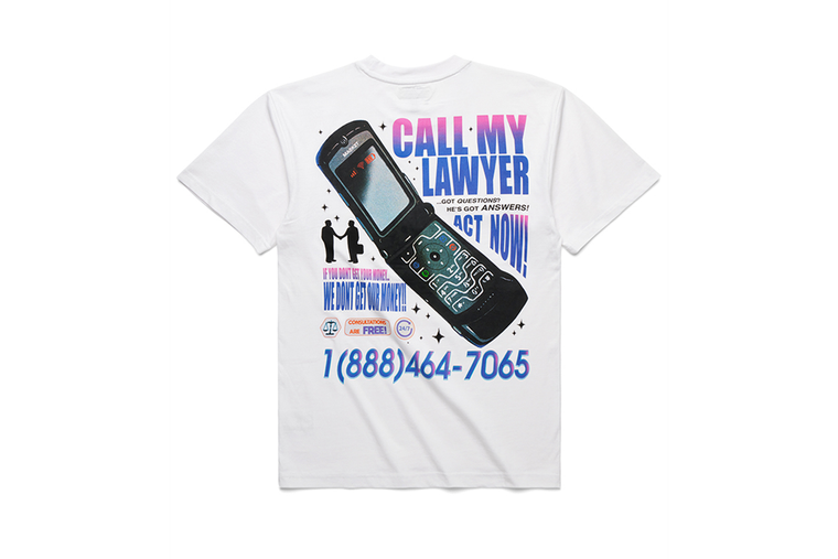 MARKET CALL MY LAWYER ACT NOW TEE 399001248 WHITE