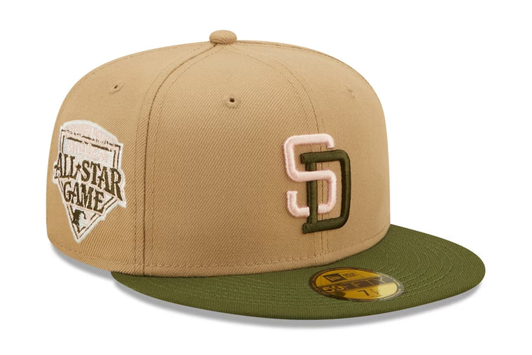 NEW ERA MLB SAN DIEGO PADRES CAMEL PINK OLIVE 1992 ALL STAR GAME 59FIFTY FITTED